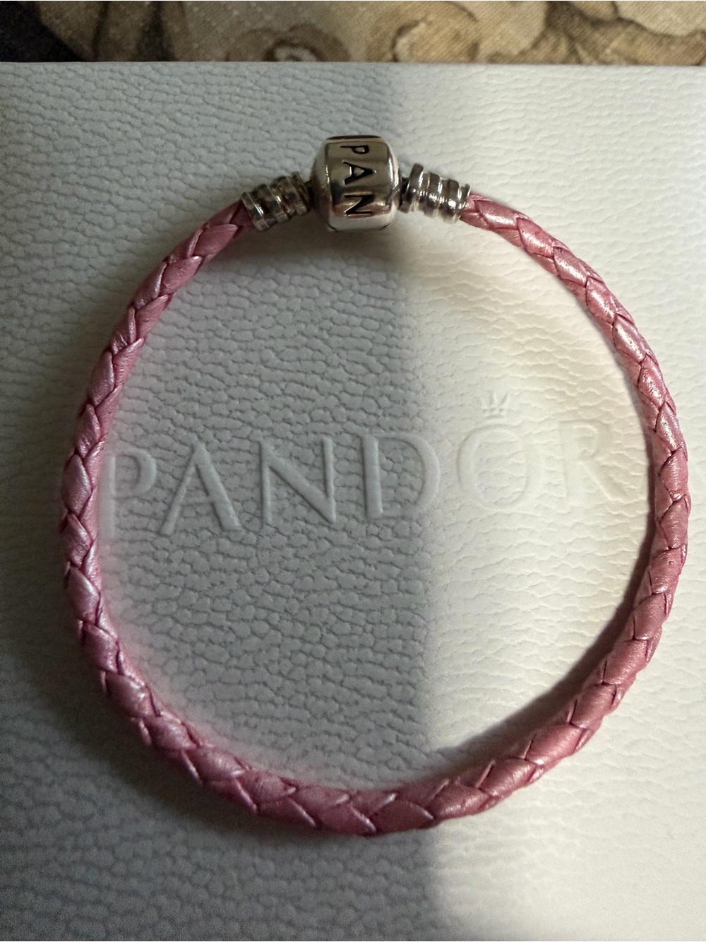 Pandora Pink Braided Leather Bracelet with Silver Clasp